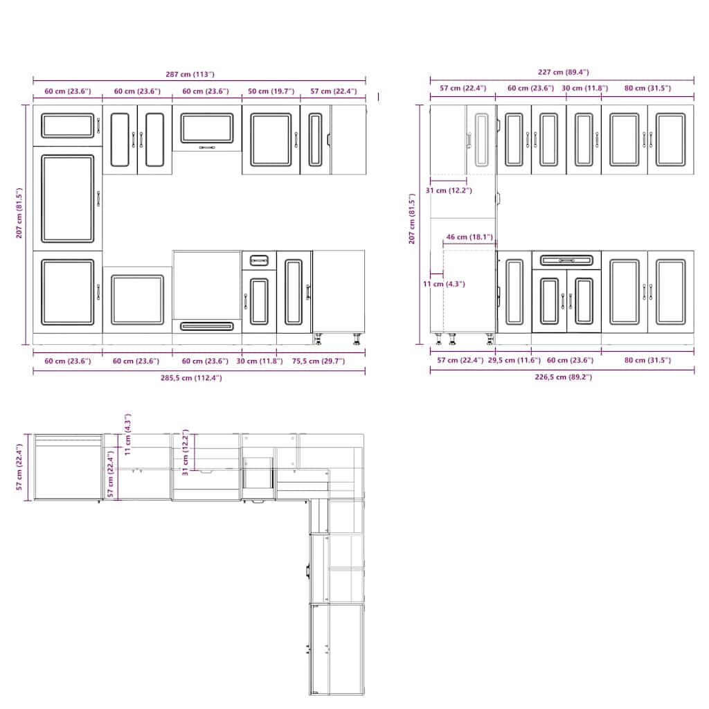 14 Piece Kitchen Cabinet Set Kalmar Smoked Oak Engineered Wood