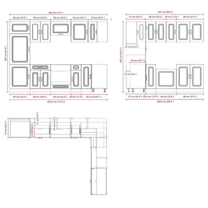 14 Piece Kitchen Cabinet Set Kalmar Brown Oak Engineered Wood