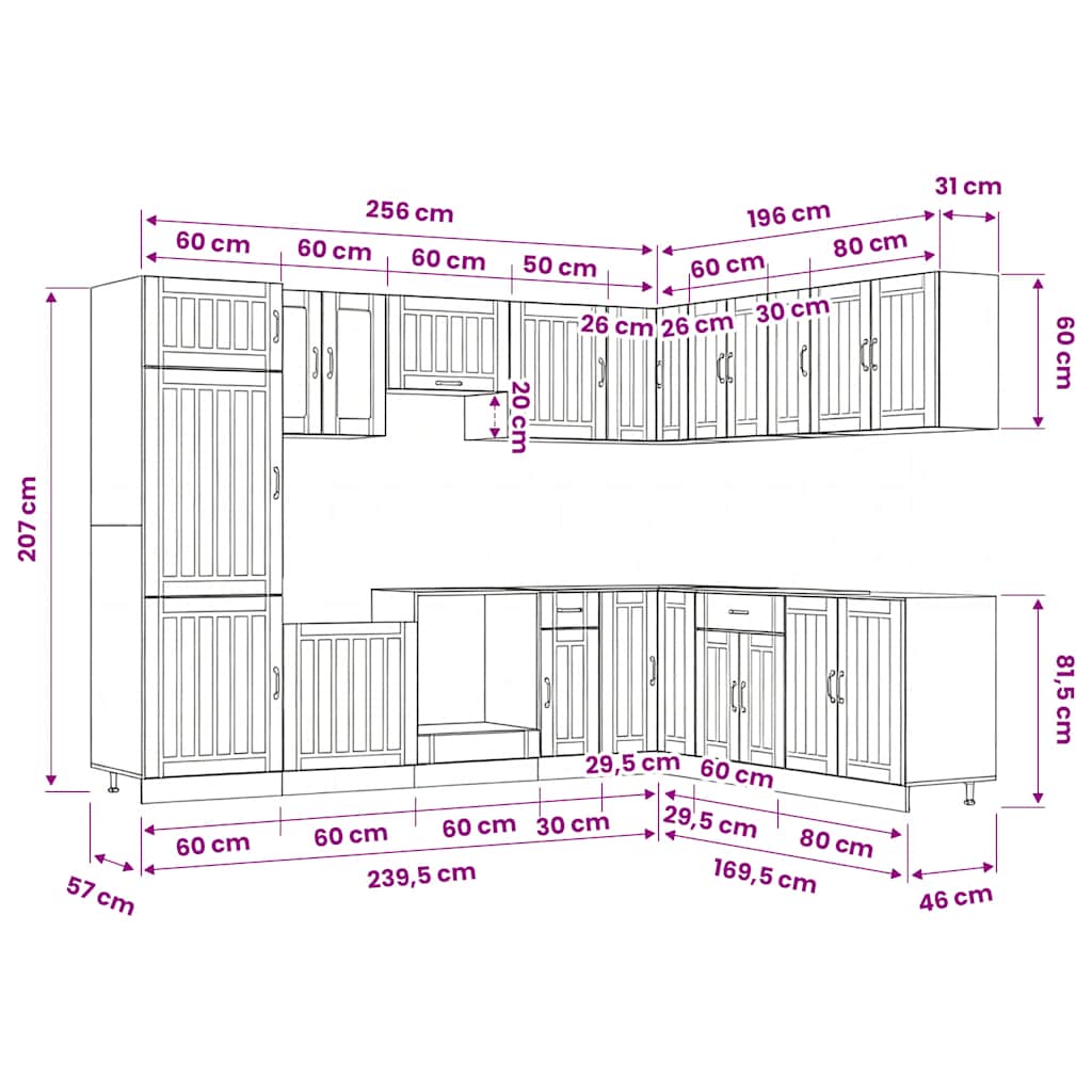 14 Piece Kitchen Cabinet Set Lucca White Engineered Wood
