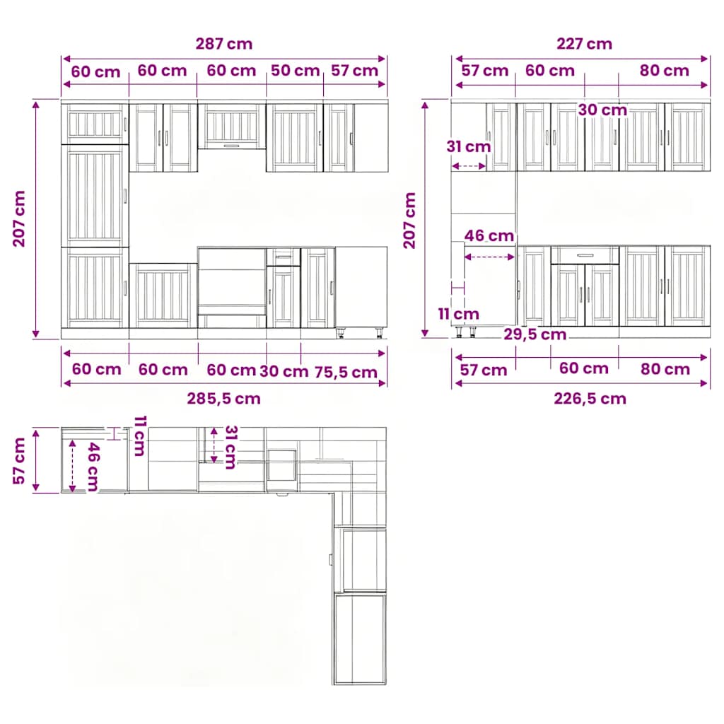 14 Piece Kitchen Cabinet Set Lucca White Engineered Wood