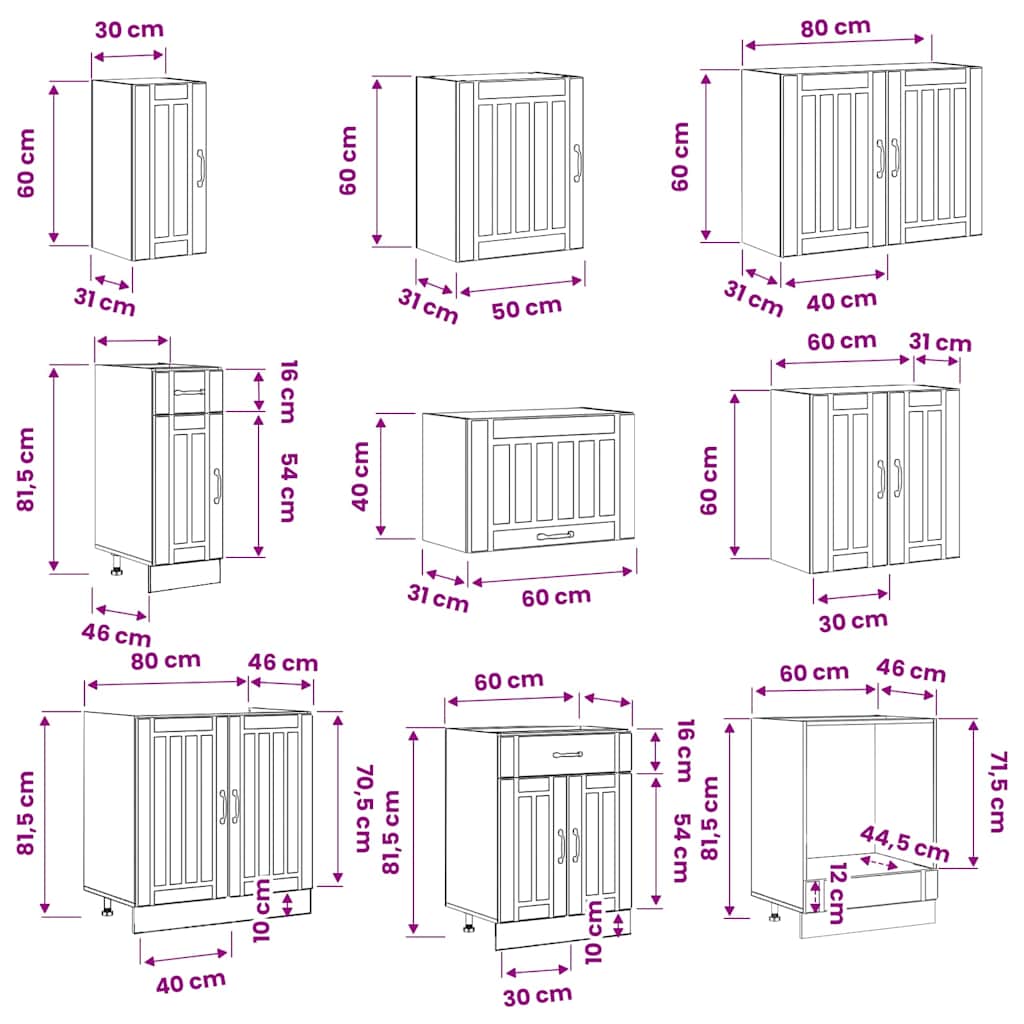 14 Piece Kitchen Cabinet Set Lucca White Engineered Wood