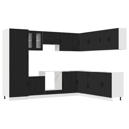 14 Piece Kitchen Cabinet Set Lucca Black Engineered Wood