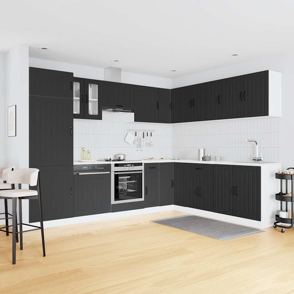 14 Piece Kitchen Cabinet Set Lucca Black Engineered Wood