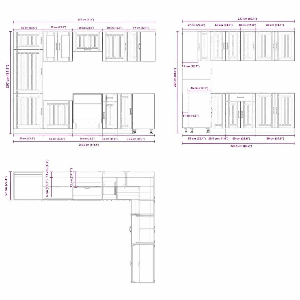 14 Piece Kitchen Cabinet Set Lucca Black Engineered Wood