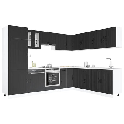 14 Piece Kitchen Cabinet Set Lucca Black Engineered Wood