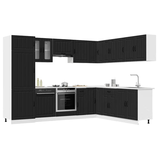14 Piece Kitchen Cabinet Set Lucca Black Engineered Wood