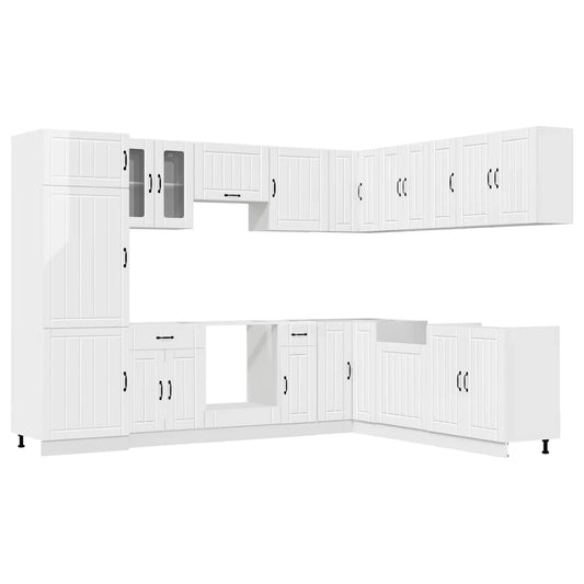 14 Piece Kitchen Cabinet Set Lucca Gloss White Engineered Wood