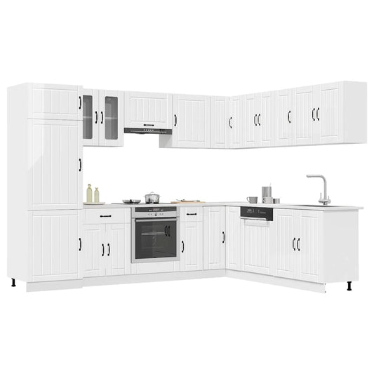 14 Piece Kitchen Cabinet Set Lucca Gloss White Engineered Wood