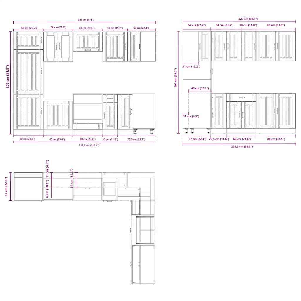 14 Piece Kitchen Cabinet Set Lucca Concrete Grey Engineered Wood