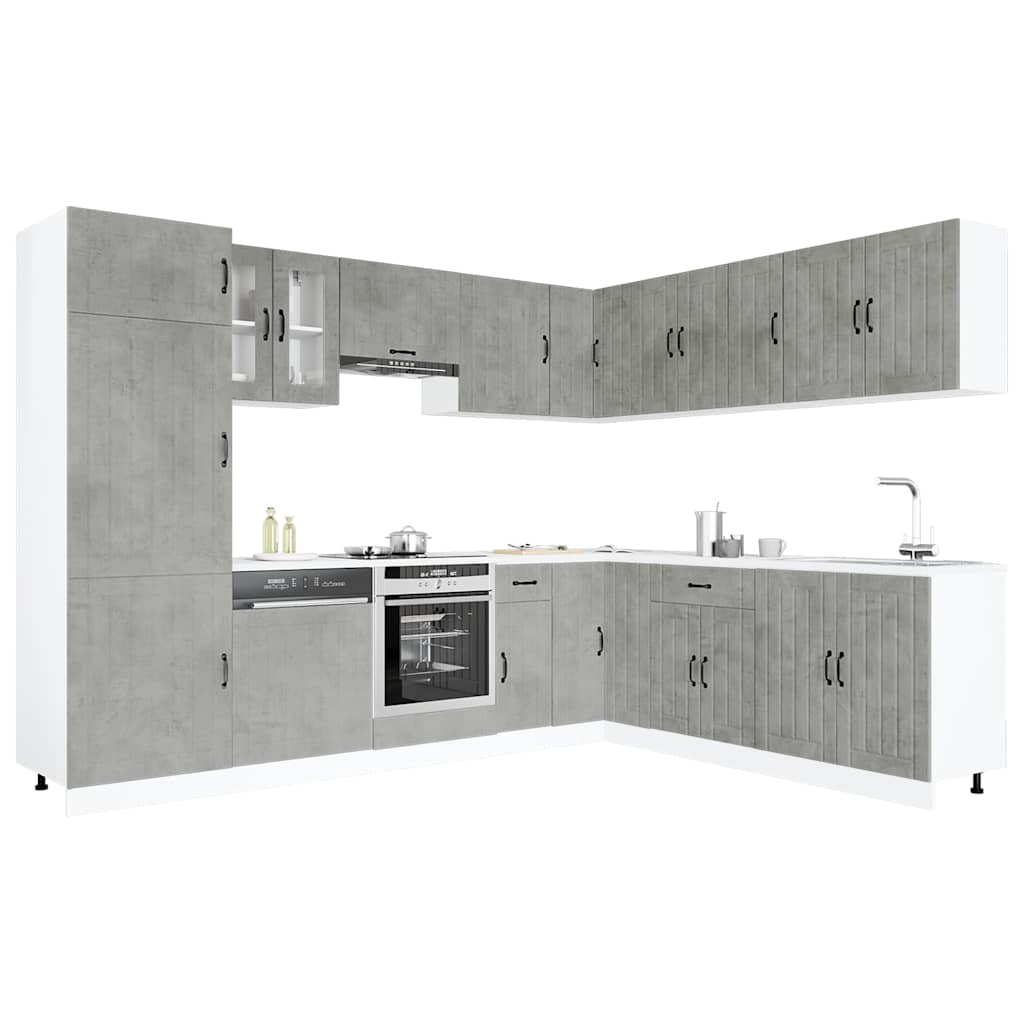 14 Piece Kitchen Cabinet Set Lucca Concrete Grey Engineered Wood
