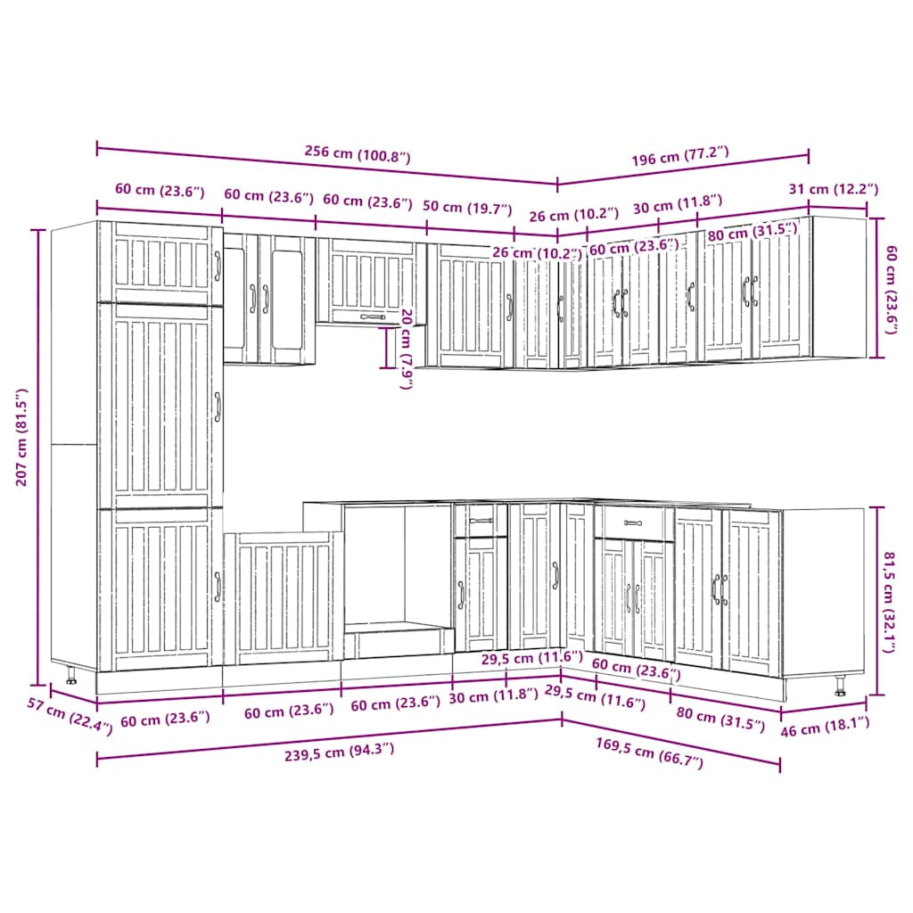 14 Piece Kitchen Cabinet Set Lucca Smoked Oak Engineered Wood