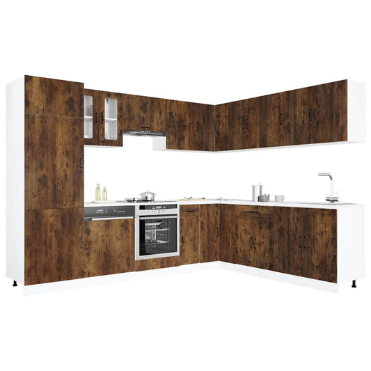 14 Piece Kitchen Cabinet Set Lucca Smoked Oak Engineered Wood