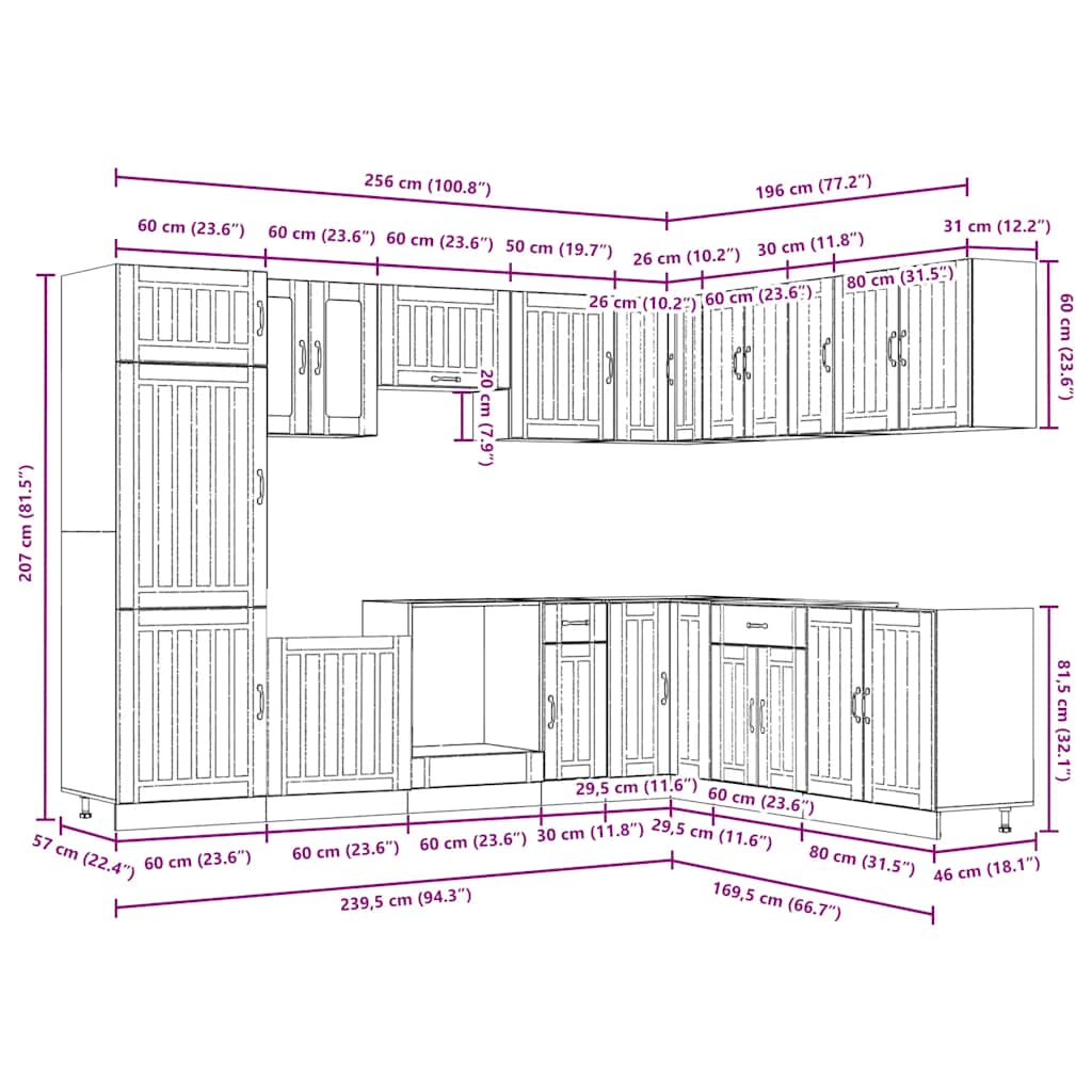 14 Piece Kitchen Cabinet Set Lucca Grey Sonoma Engineered Wood