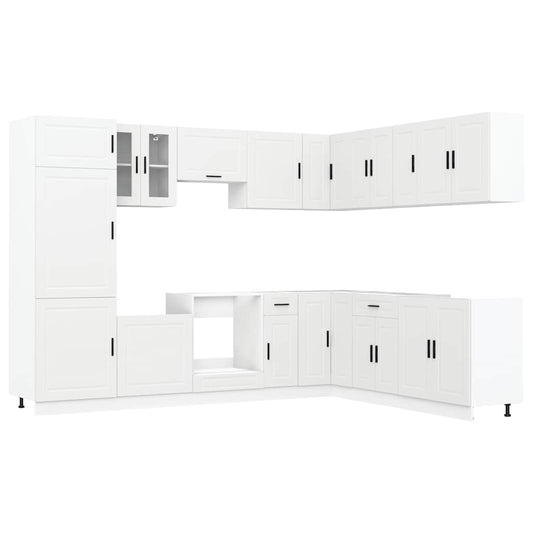 14 Piece Kitchen Cabinet Set Porto White Engineered Wood