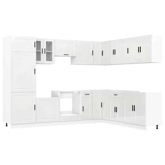 14 Piece Kitchen Cabinet Set Porto Gloss White Engineered Wood