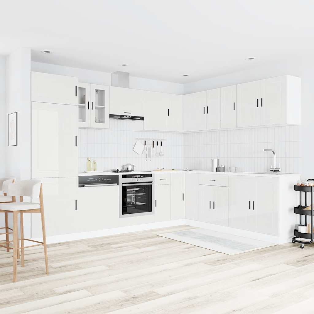 14 Piece Kitchen Cabinet Set Porto Gloss White Engineered Wood