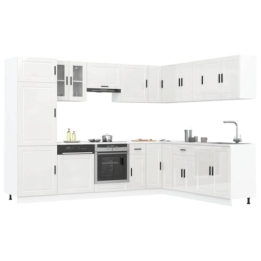 14 Piece Kitchen Cabinet Set Porto Gloss White Engineered Wood