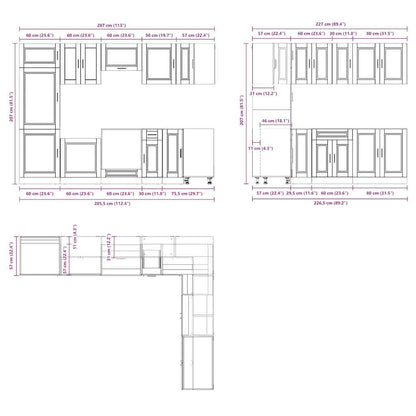 14 Piece Kitchen Cabinet Set Porto Concrete Grey Engineered Wood