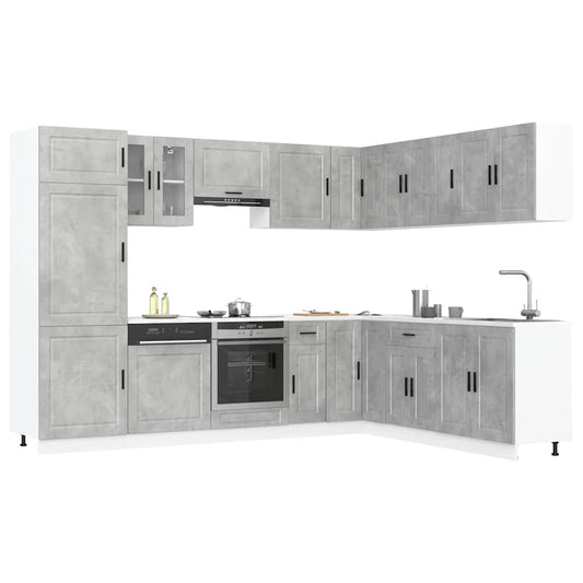 14 Piece Kitchen Cabinet Set Porto Concrete Grey Engineered Wood