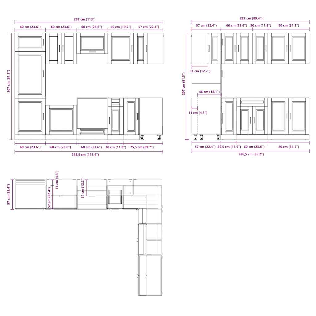 14 Piece Kitchen Cabinet Set Porto Smoked Oak Engineered Wood