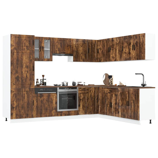 14 Piece Kitchen Cabinet Set Porto Smoked Oak Engineered Wood