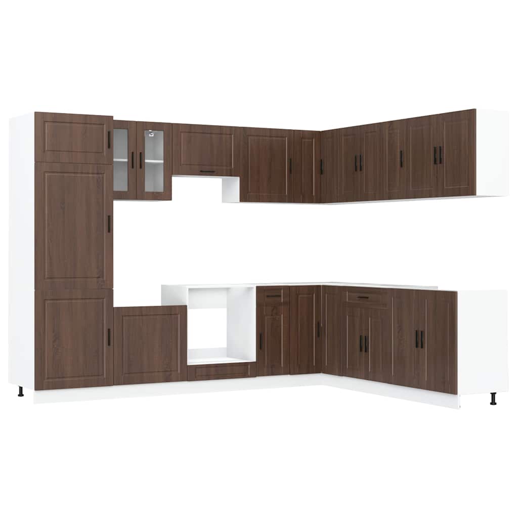 14 Piece Kitchen Cabinet Set Porto Brown Oak Engineered Wood