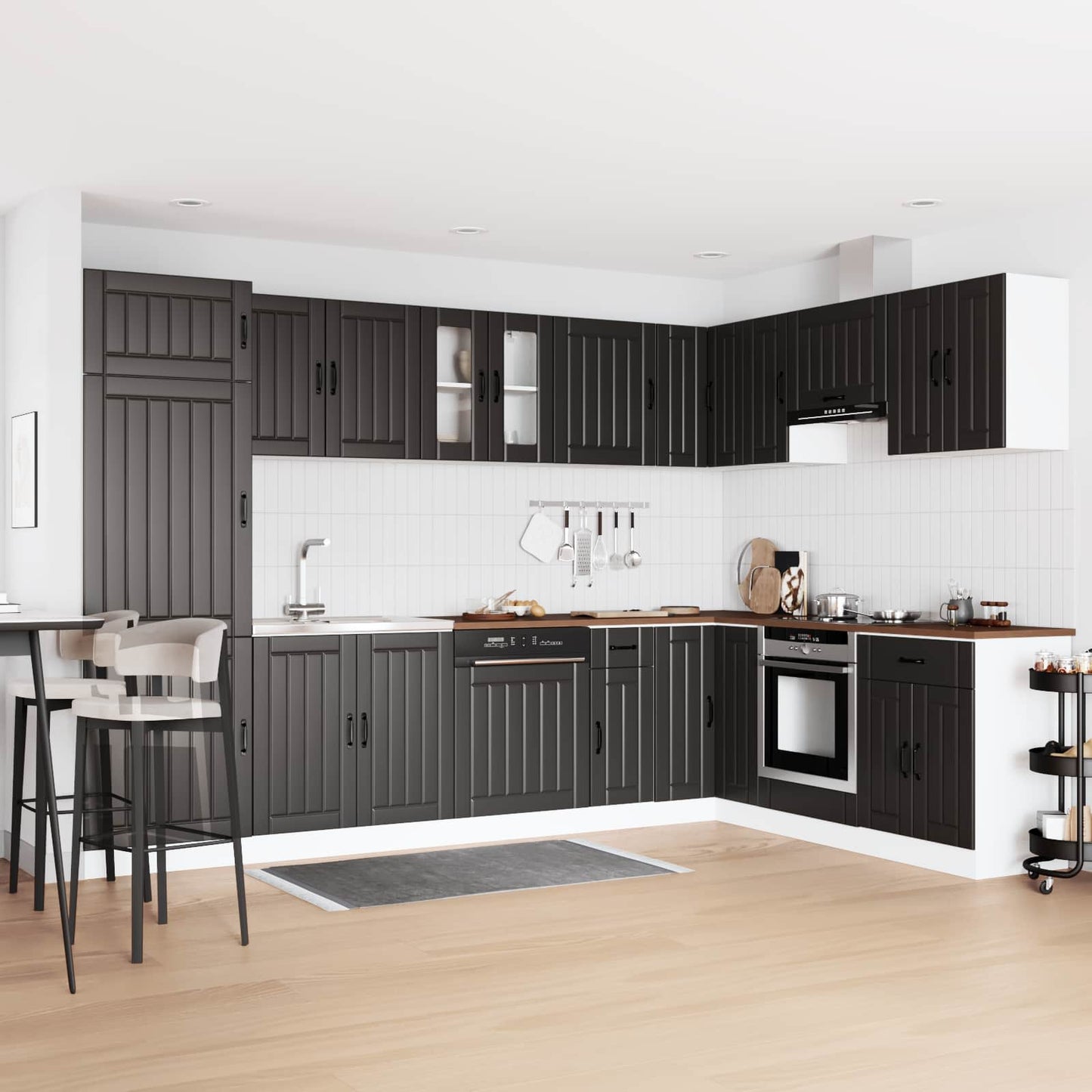 Sink Base Cabinet with Door Lucca 2 pcs Black Engineered Wood