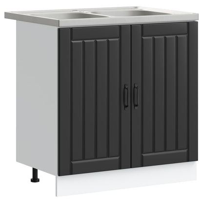 Sink Base Cabinet with Door Lucca 2 pcs Black Engineered Wood