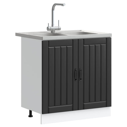 Sink Base Cabinet with Door Lucca 2 pcs Black Engineered Wood
