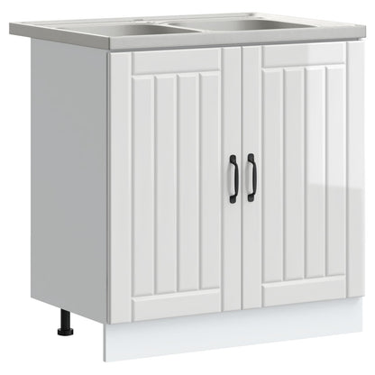 Sink Base Cabinet Lucca 2 pcs High Gloss White Engineered Wood