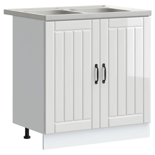 Sink Base Cabinet Lucca 2 pcs High Gloss White Engineered Wood