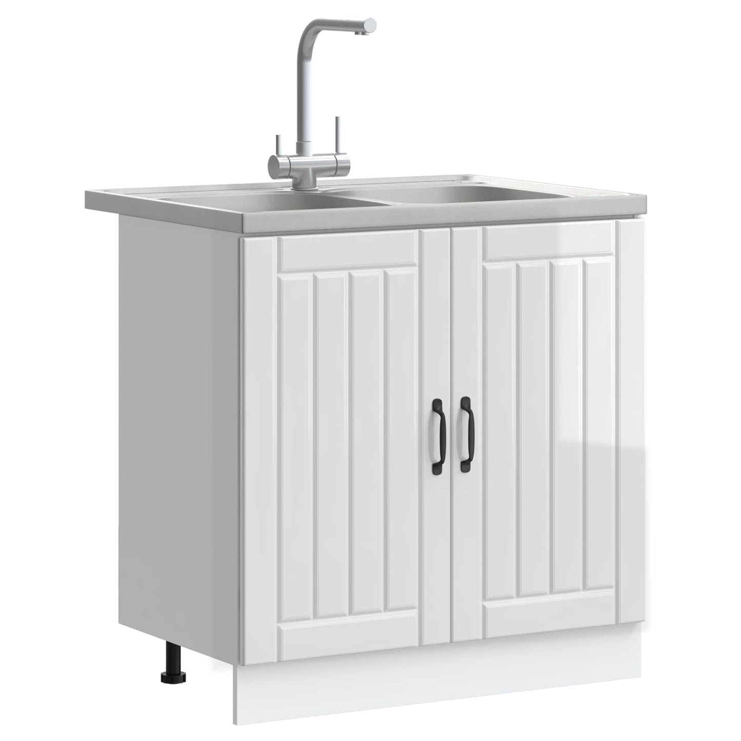 Sink Base Cabinet Lucca 2 pcs High Gloss White Engineered Wood