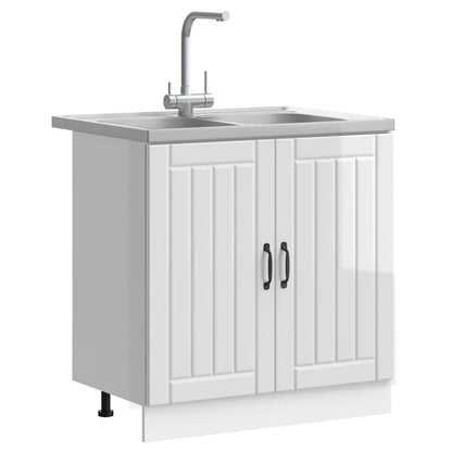 Sink Base Cabinet Lucca 2 pcs High Gloss White Engineered Wood