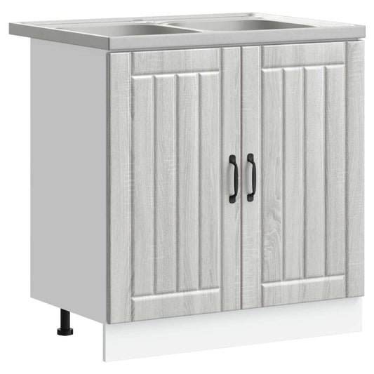 Sink Base Cabinet Lucca 2 pcs Grey Sonoma Engineered Wood