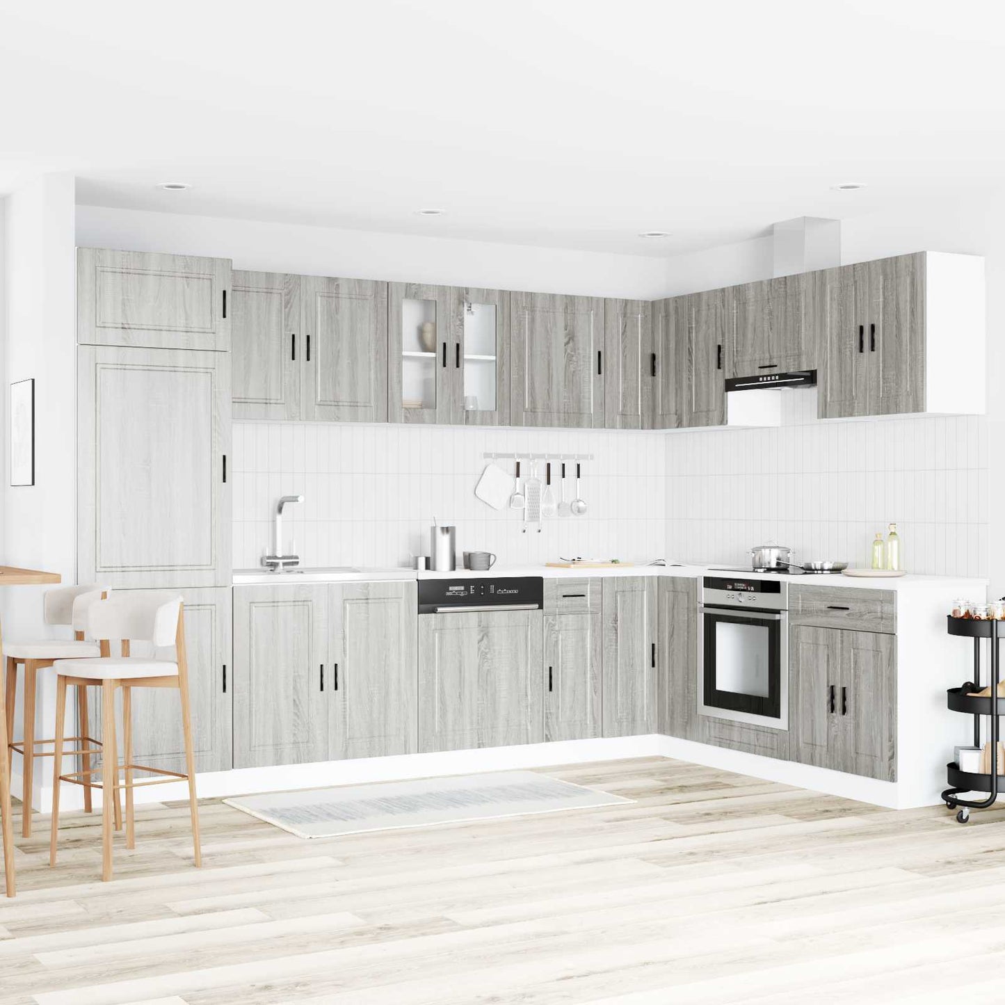 Sink Base Cabinet with Storage Porto 2 pcs Grey Engineered wood