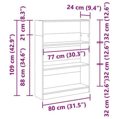 Bookcase White 80x24x109 cm Engineered Wood