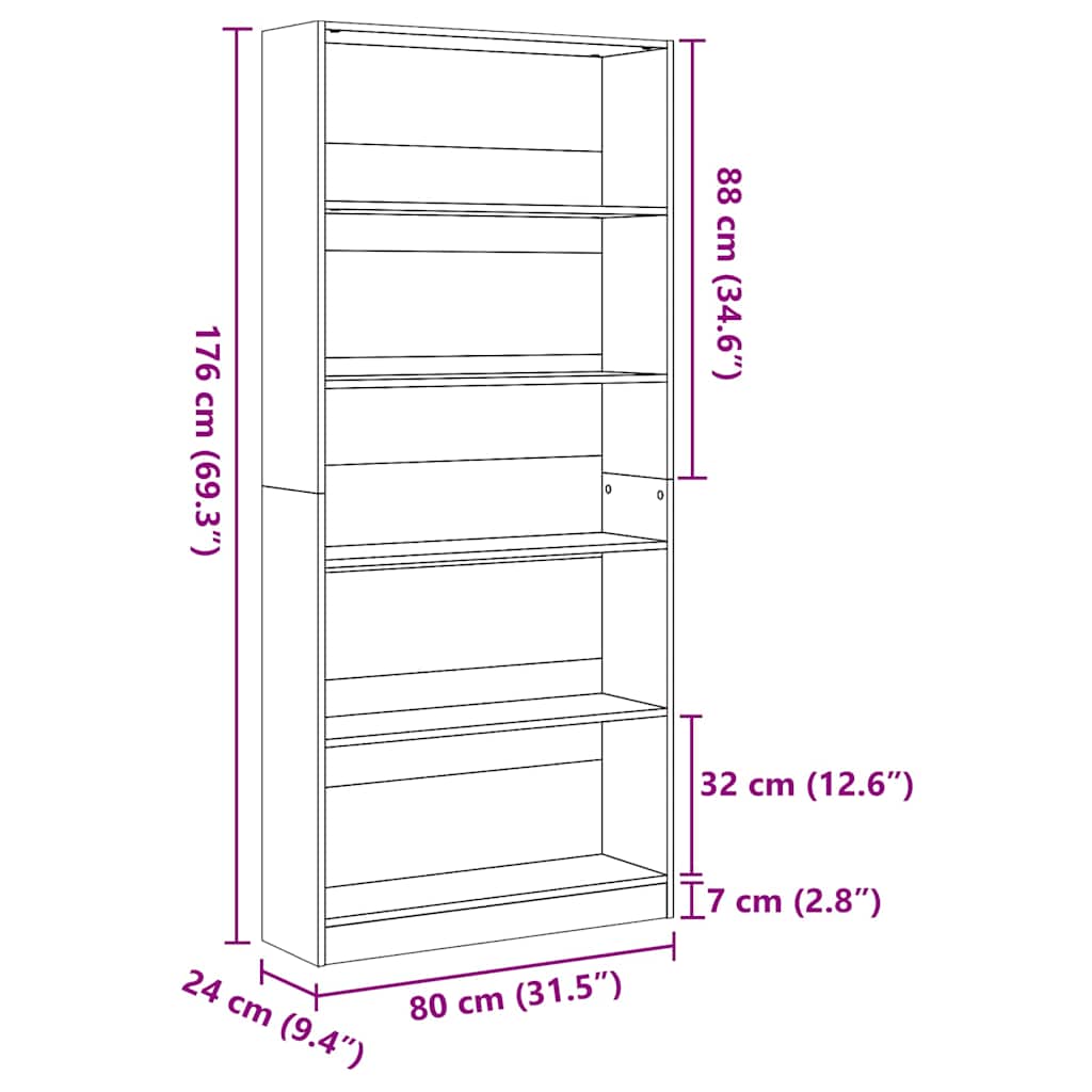 Bookcase Old Wood 80x24x176 cm Engineered Wood