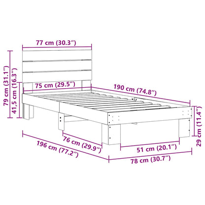 Bed Frame with Headboard without Mattress 75x190 cm Solid Wood Oak