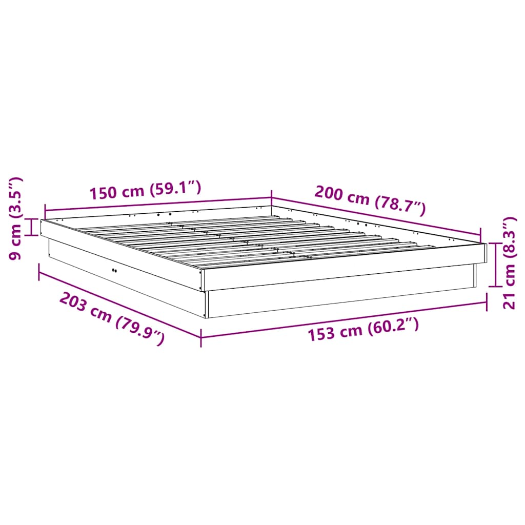Bed Frame without Mattress 150x200 cm King Size Solid Wood Oak
