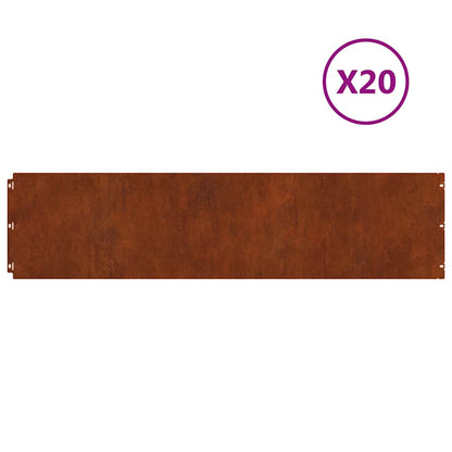 Lawn Edging 20 pcs 25 x 103 cm Weathering Steel Rusty