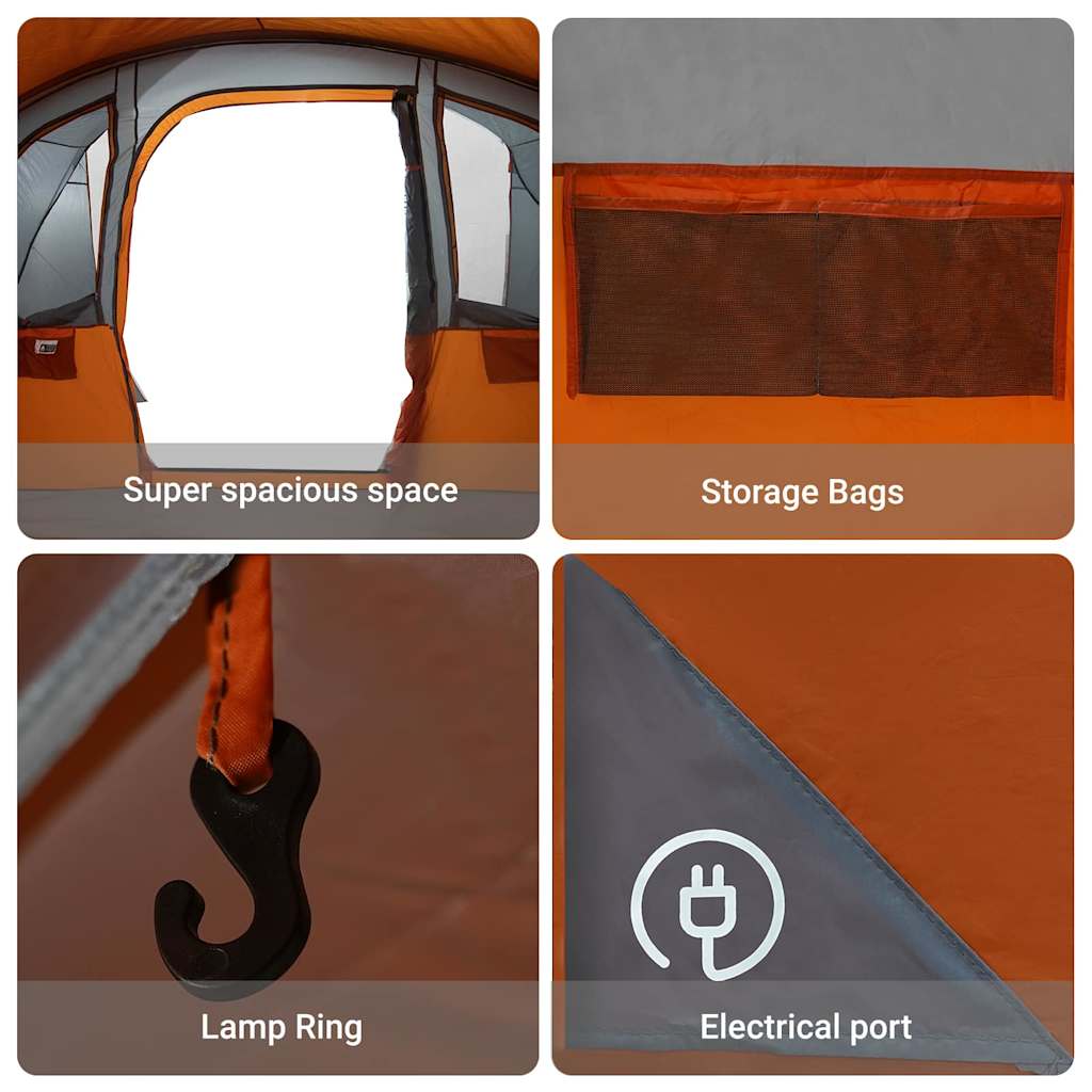 Family Tent with Roof Grey and Orange 576 x 325 x 213 cm