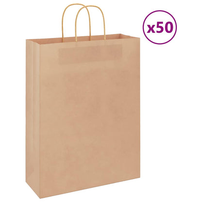 Paper Bags 50 pcs with Handles Brown 32x12x42 cm
