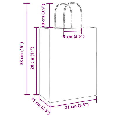 Paper Bags 250 pcs with Handles Brown 21x11x28 cm