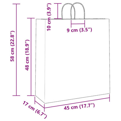 Paper Bags 250 pcs with Handles Brown 45x17x48 cm