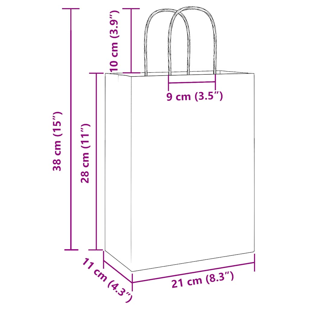 Paper Bags 50 pcs with Handles White 21x11x28 cm