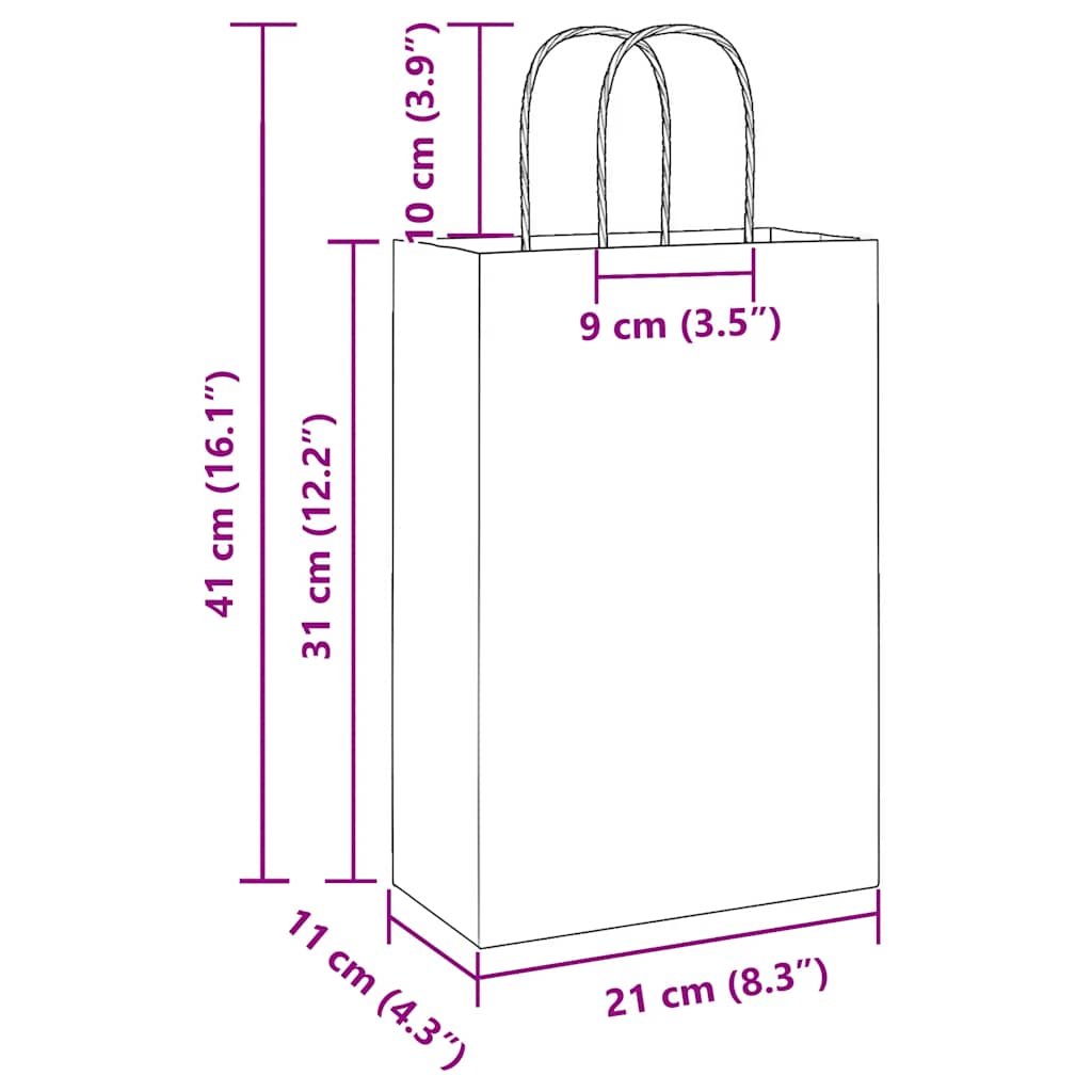 Paper Bags 250 pcs with Handles White 21x11x31 cm