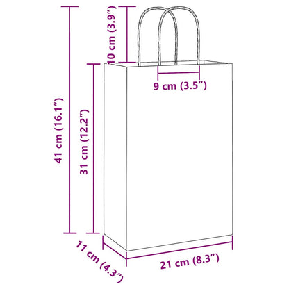 Paper Bags 250 pcs with Handles White 21x11x31 cm