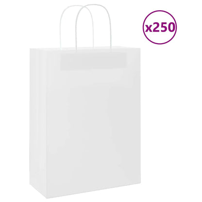 Paper Bags 250 pcs with Handles White 26x12x35 cm