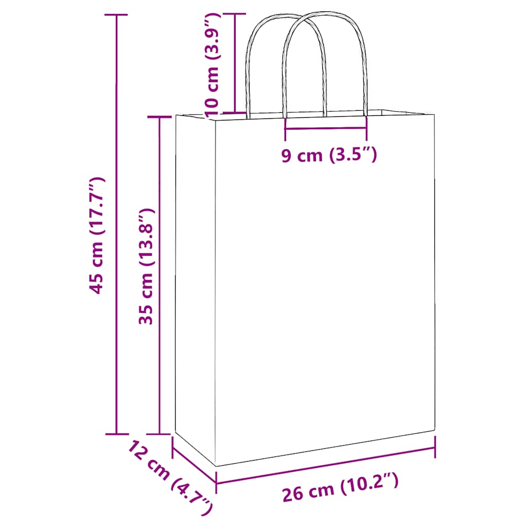 Paper Bags 250 pcs with Handles White 26x12x35 cm