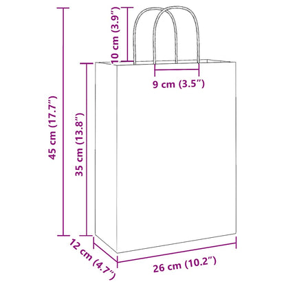 Paper Bags 250 pcs with Handles White 26x12x35 cm